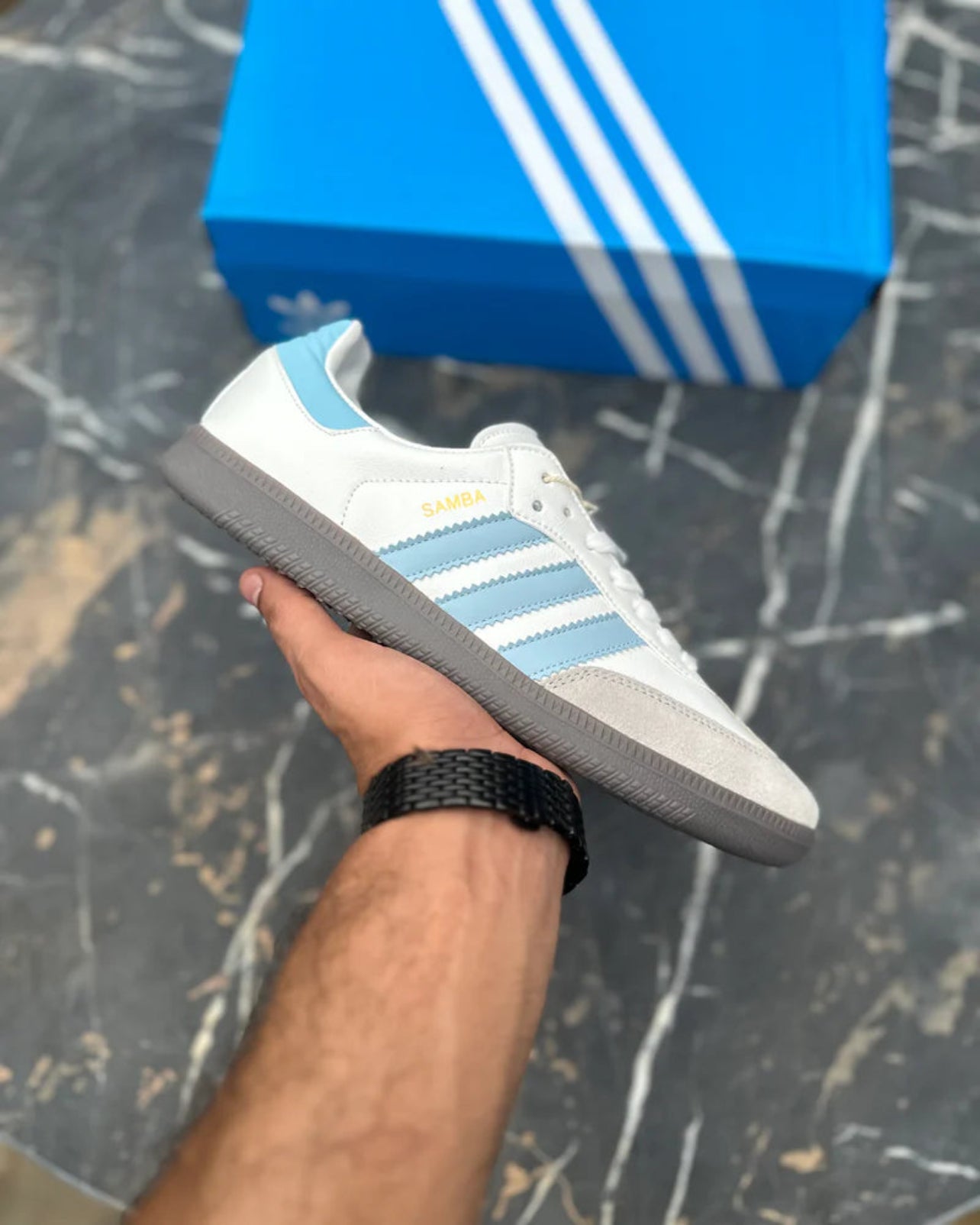 Adidas samba og trainers white/sky blue best sale