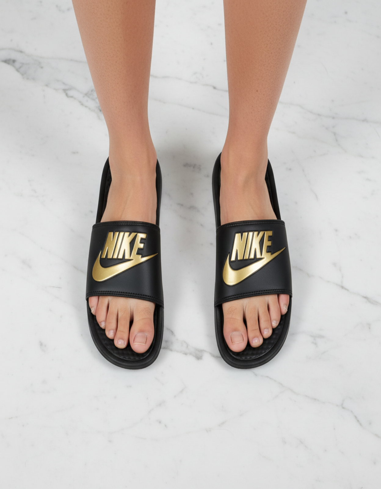 NIKE BENASSI SLIDE — BLACK & METALLIC GOLD