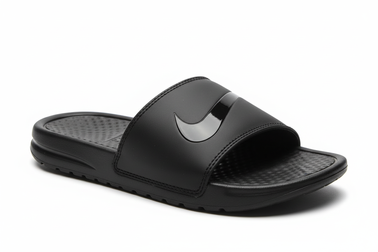 NIKE BENASSI SLIDE — BLACK & GLOSS SWOOSH