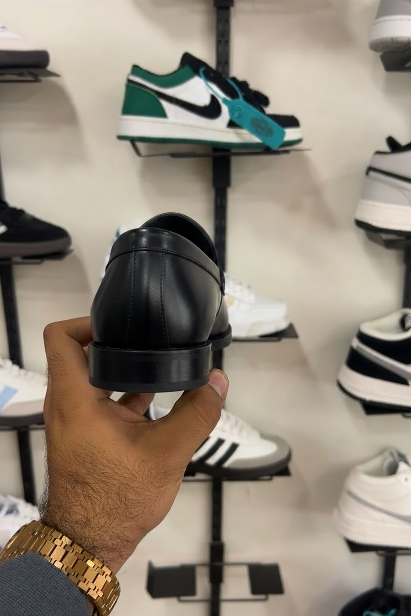Black Leather Loafer Heel — Store Shot