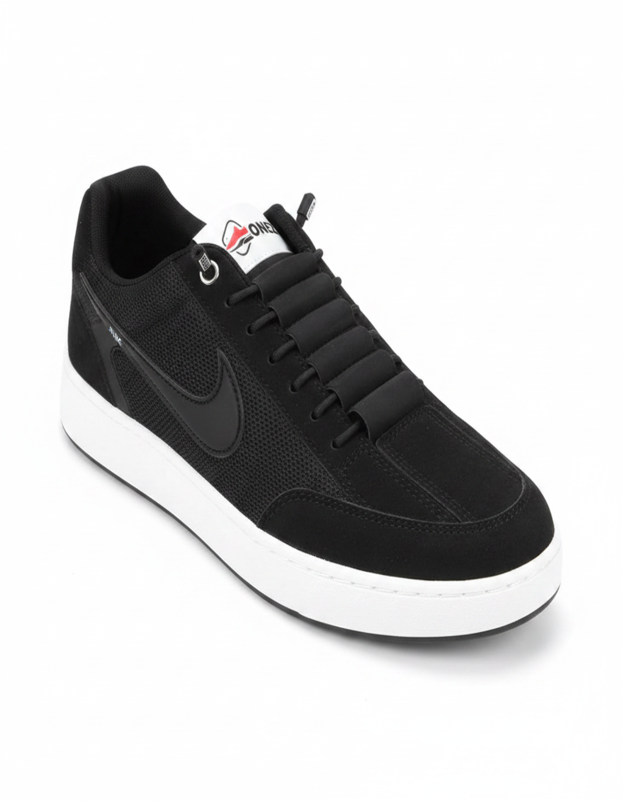 ONEZ Black Suede Sneaker 45-degree hero angle on white background