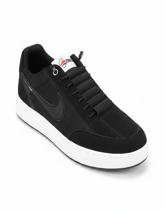 ONEZ Black Suede Sneaker 45-degree hero angle on white background