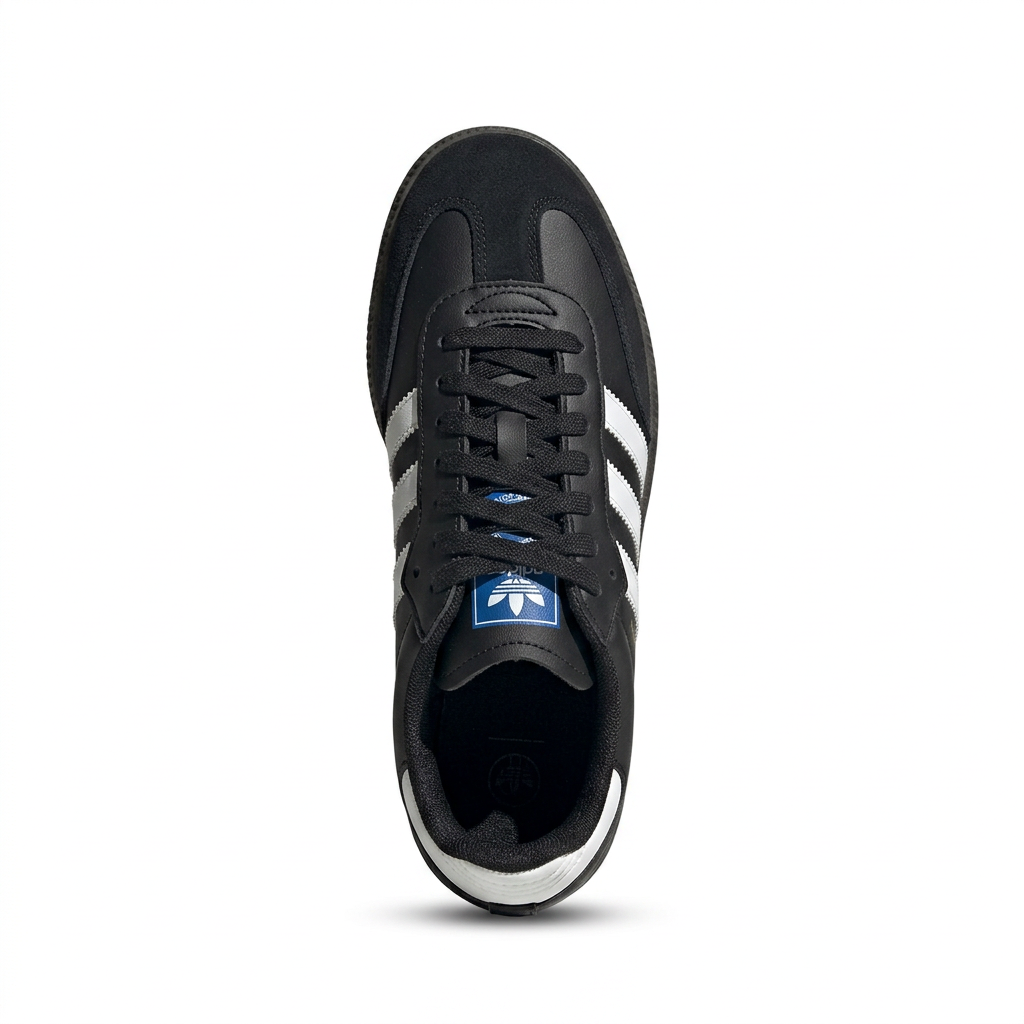 Black and white sneaker, top-down view