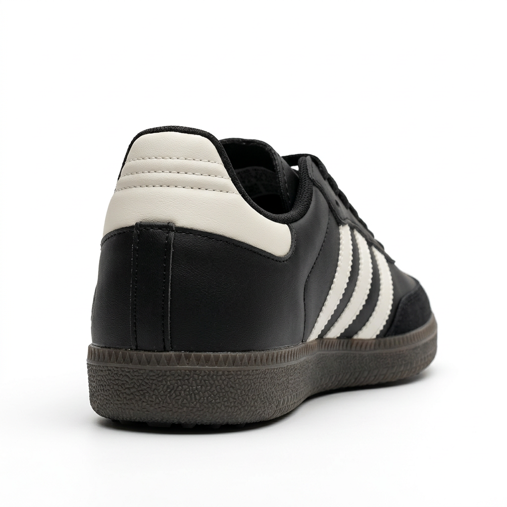 Black and white sneaker, back and heel view